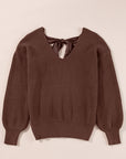 Bow Back Lantern Sleeve V-Neck Sweater