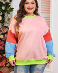 Women Plus Size Colorblock Crew Neck Sweatshirt