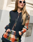 e Luna PLUS Plaid Mixed Hoodie Sweatshirt