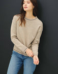 Be Cool Striped Trim Round Neck Long Sleeve Sweater