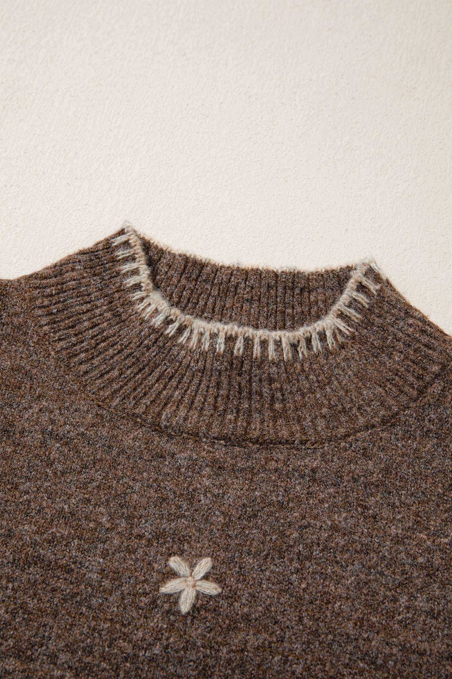 Chicory Floral Embroidered Mock Neck Sweater