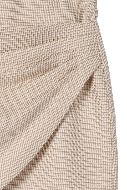 Lilou Houndstooth Shirred Wrap Skirt