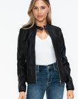 Snobbish PU Leather Biker Jacket with Side Zip Pockets