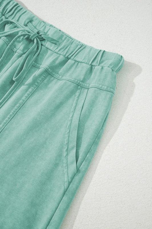 Mineral Wash Reverse Seam Drawstring Elastic Waist