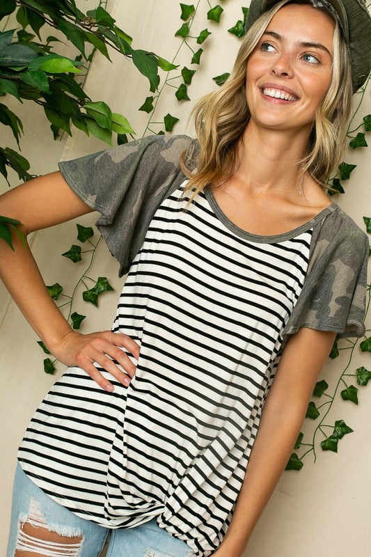 e Luna Striped Camo Twist Bottom Top