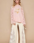 POL Flower Patch Lace Sleeve Knit Top