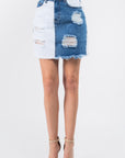 American Bazi Contrast Patched Frayed Denim Distressed Skirts