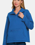 Zenana Turtleneck Half Snap Fleece Sweatshirt