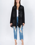 American Bazi Distressed Frayed Hem Denim Jacket