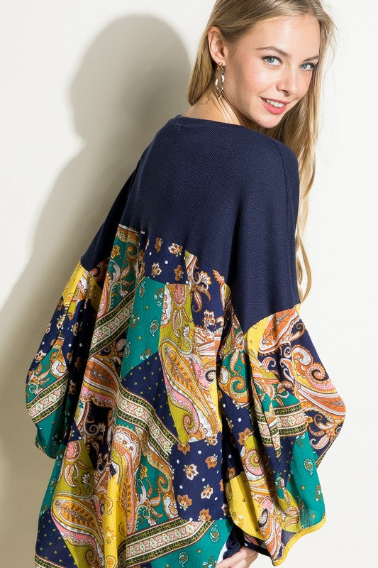 Paisley Volume Sleeve Top - Online Only