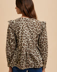 Annie Wear Tied Leopard Round Neck Peplum Blouse