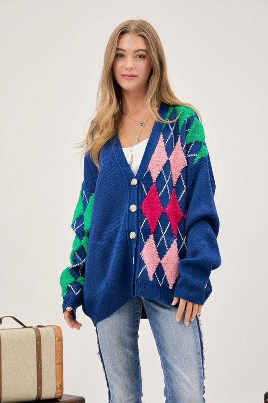 Davi & Dani Plus V-Neck Button Front Cardigan - Online Only