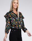 Multicolor Print Ruffle Blouse