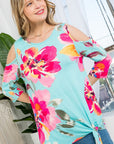 e Luna PLUS Floral Print Cold Shoulder Top