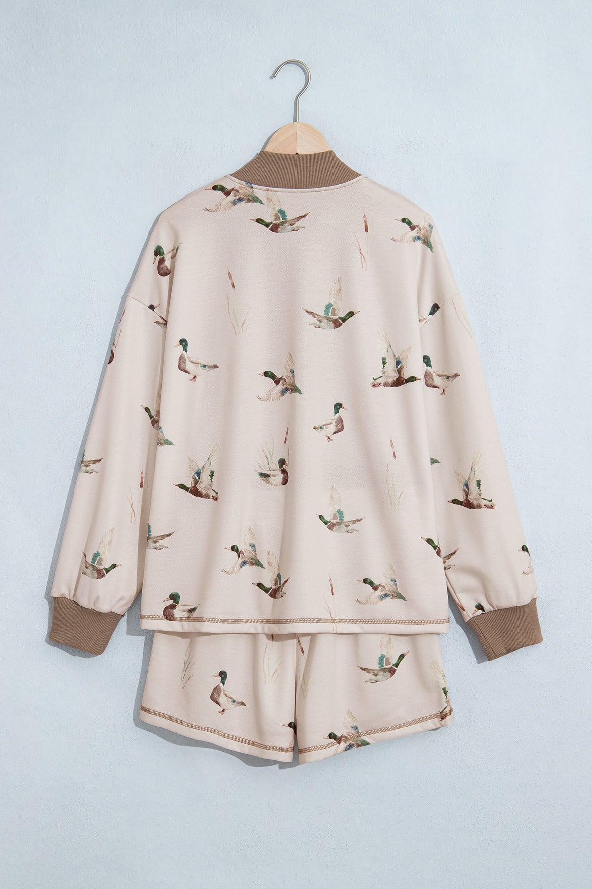 Mallard Duck Print Half-Zip Sweatshirt & Shorts Set