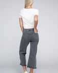 Zenana Acid Washed High Waist Frayed Hem Straight Pants