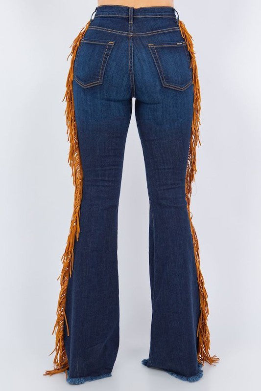 GJG Denim Fringe Bell Bottom in Dark Blue