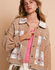 POL Corduroy Jacquard Patchwork Button Up Jacket