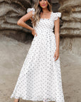 Polka Dot Flutter Sleeve Smocked Maxi Dress