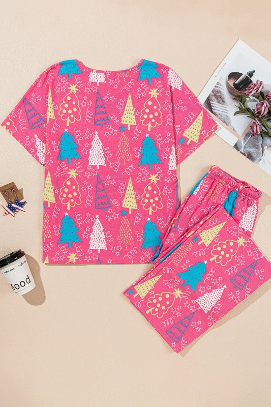 Christmas Tree V-Neck Tee and Pants Lounge Set