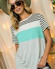 e Luna Striped Solid Color Blocked Top