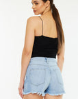 Kancan Raw Hem Distressed High Waist Denim Shorts