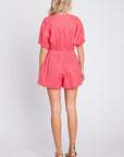 GeeGee Half Button V-Neck Linen Romper