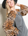 e Luna PLUS Solid Cheetah Mixed Blouse