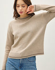 Be Cool Striped Trim Round Neck Long Sleeve Sweater