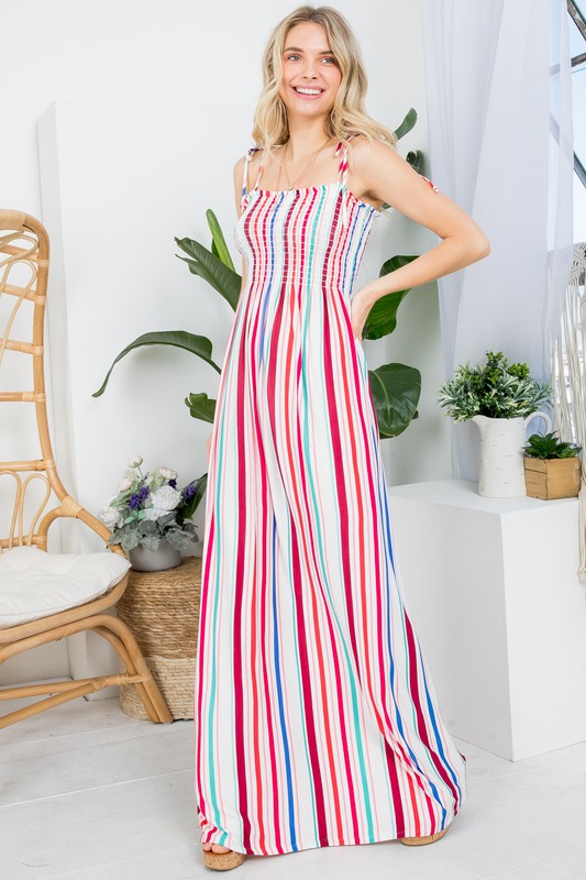 e Luna Striped Smocked Maxi Dress