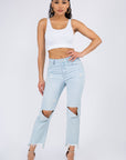 American Bazi High Waist Distressed Raw Hem Jeans