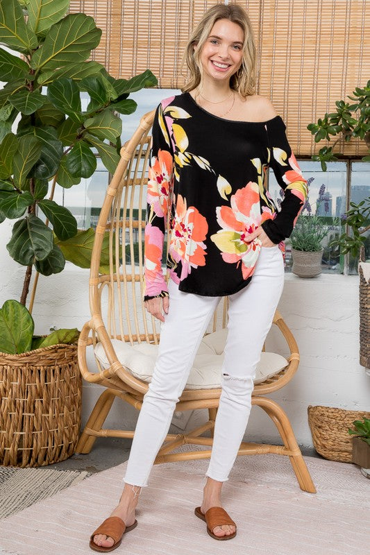 e Luna PLUS Floral One Shoulder Top