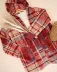 VERY J Fuzzy Plaid Long Sleeve Hooded Jacket