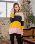 Sew In Love Full Size Color Block Exposed Seam Sweater