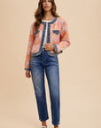 Annie Wear Floral Jacquard Denim Contrast Button Down Jacket