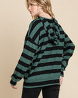 BOMBOM Drawstring Striped Dropped Shoulder Hoodie