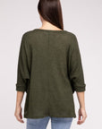 Zenana 3/4 Sleeve V-Neck Hi-Low Hem Jacquard Sweater