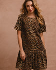 BiBi Tie Back Leopard Round Neck Short Sleeve Dress