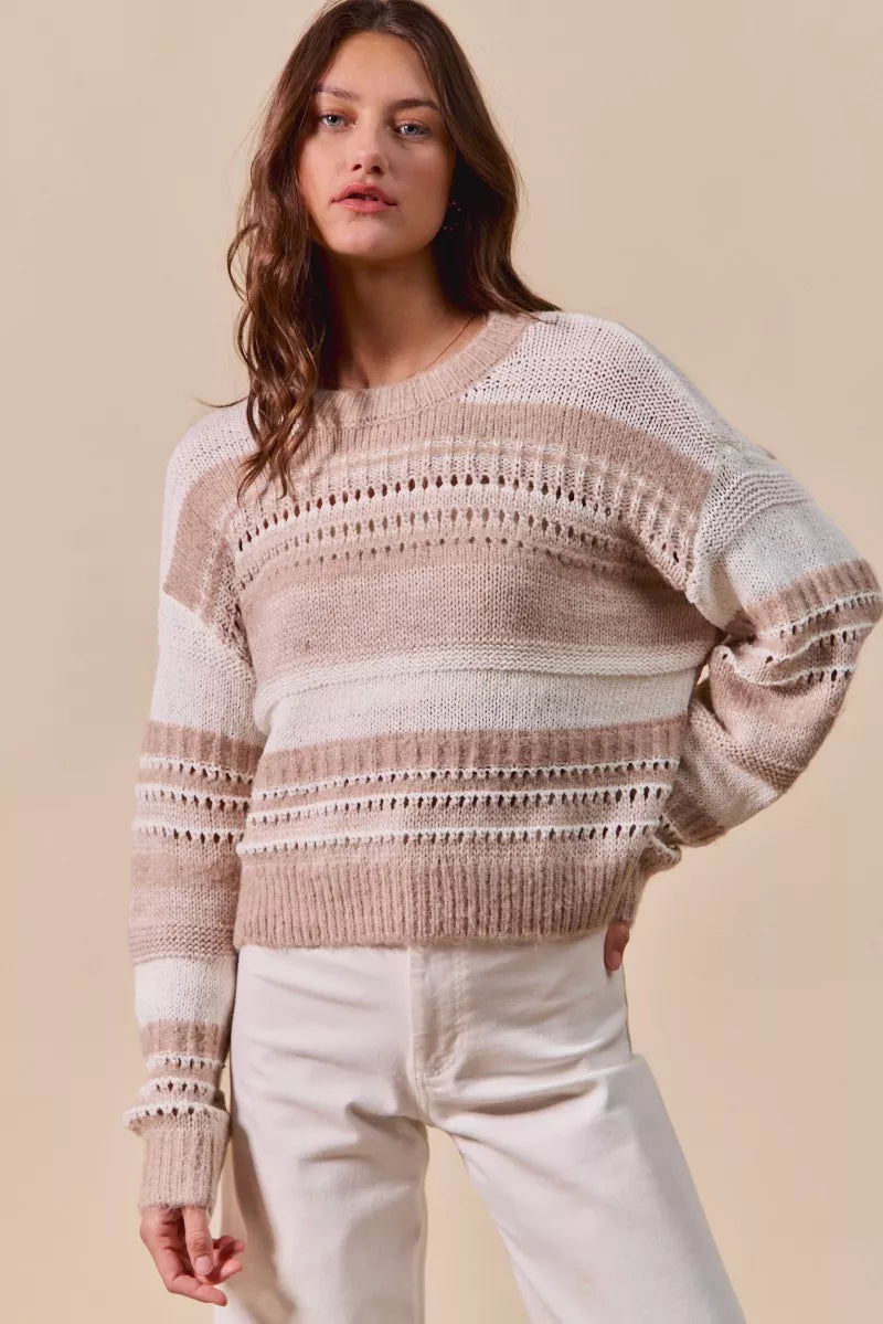 SO ME Variegated Stripe Textured Loose Fit Sweater