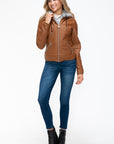 YMI Faux Layered Double-Zipper Jacket with Fuzzy Hood