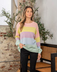 Sew In Love Full Size Color Block Round Neck Dropped Shoulder Sweater