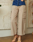 Davi & Dani Denim Patchwork Wide Leg Pants with Cargo Pockets