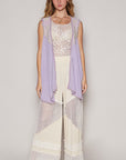 POL Embroidered Pearls Open Front Sleeveless Cardigan