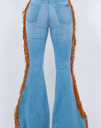 GJG Denim Fringe Bell Bottom in Light Blue Inseam 32"