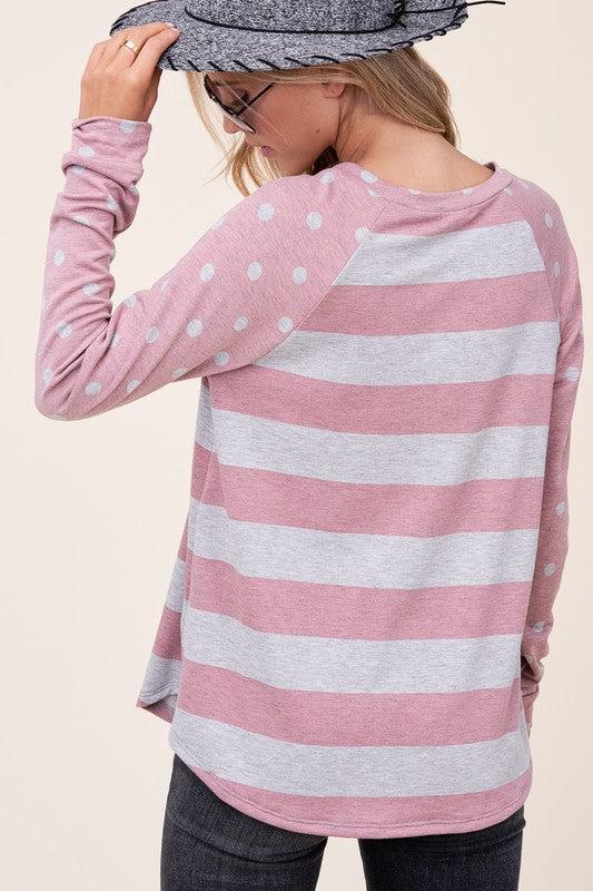 e Luna Dot Stripe Mixed Sweatshirt