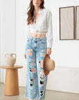 Litz La Distressed Frayed Hem Flare Jeans