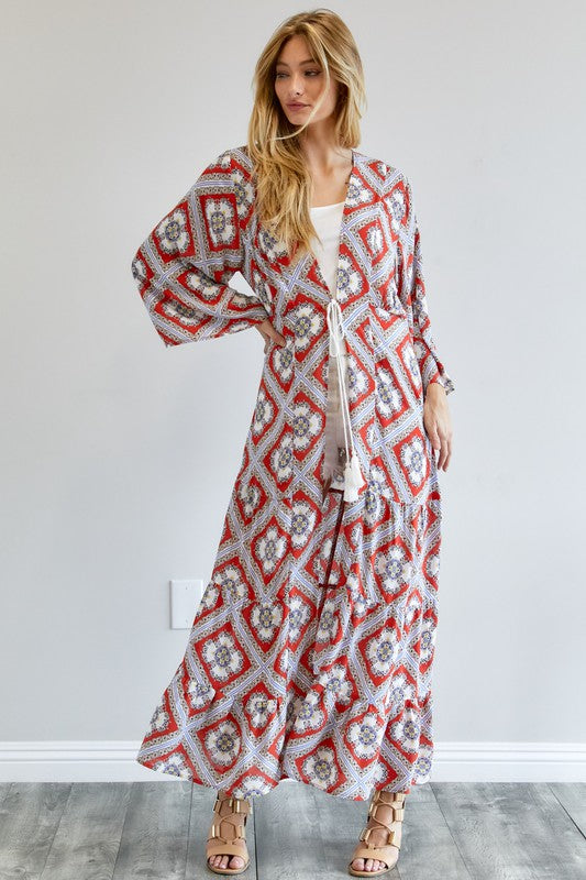 Davi &amp; Dani Printed Long Sleeve Loose Kimono - Online Only