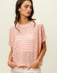 BiBi Braid Striped Short Sleeve Round Neck T-Shirt