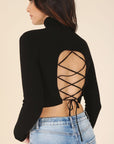 Lilou Mock Neck Lace-Up Open Back Top