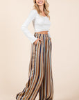 Mittoshop Striped Satin Elastic Waist Wide Leg Pants